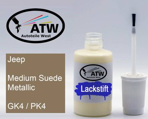 Jeep, Medium Suede Metallic, GK4 / PK4: 20ml Lackstift, von ATW Autoteile West.